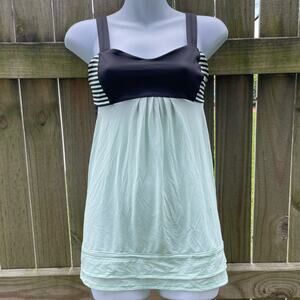Lululemon Mint green and White stripe No Limits built in bra Tank